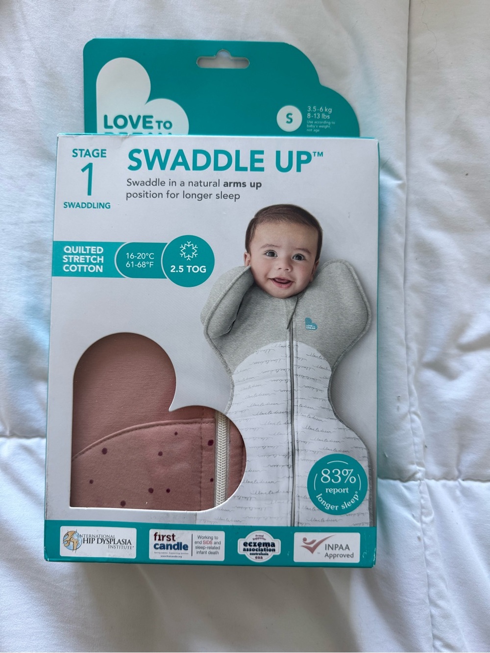 Love to dream Swaddle Up Stage 1 Quilted Stretch Cotton - Pink and Gray